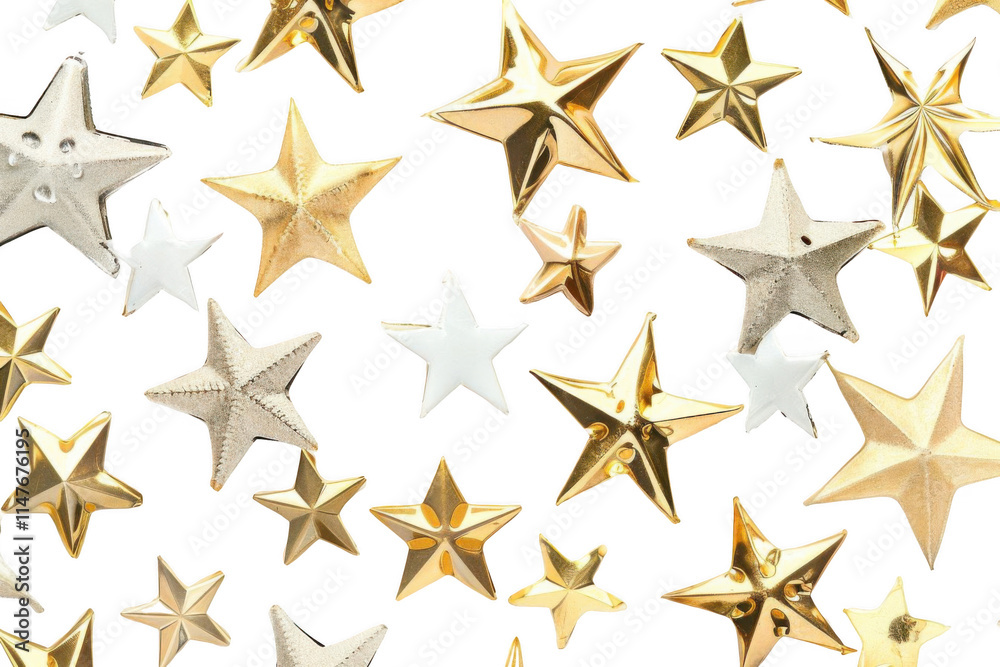 Golden and Silver Stars Shine Brightly Against a Dark Backdrop, Celestial Theme. Golden and Silver Stars Shine Brightly Against a Dark Backdrop, Celestial Theme.