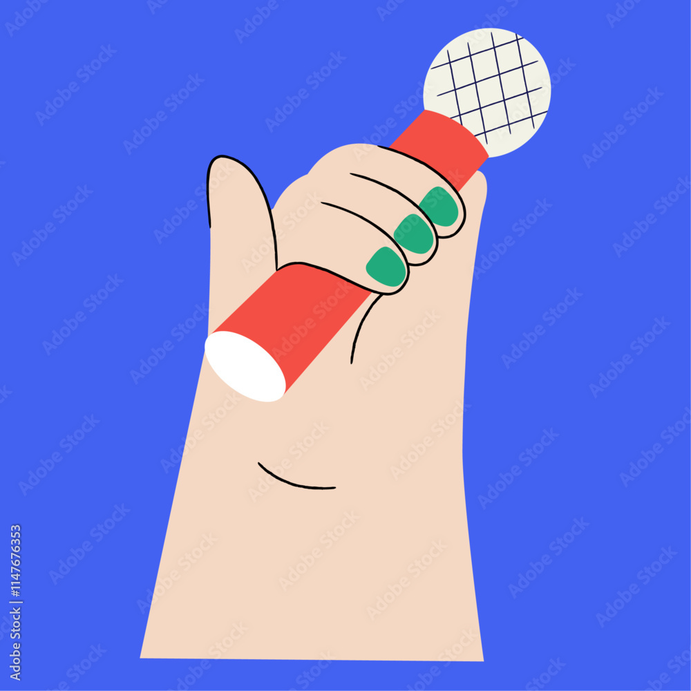  Hand holding a microphone Flat Vector Illustration