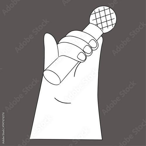  Hand holding a microphone Flat Vector Line Illustration