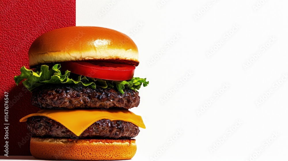 Delicious double cheeseburger with lettuce and tomato on a bun. Delicious double cheeseburger with lettuce and tomato on a bun.
