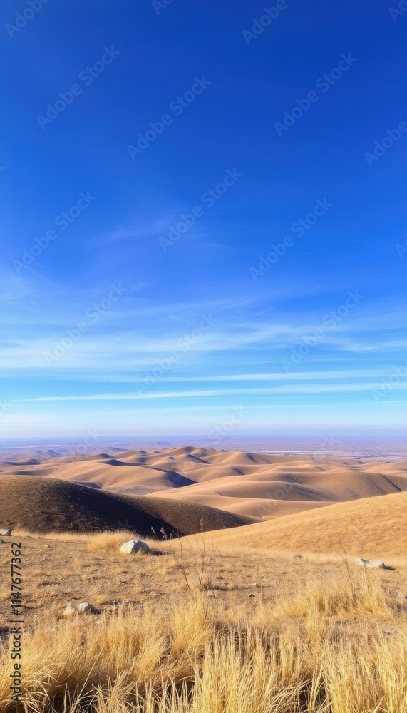 the desert with a blue sky and some brown grass the desert with a blue sky and some brown grass