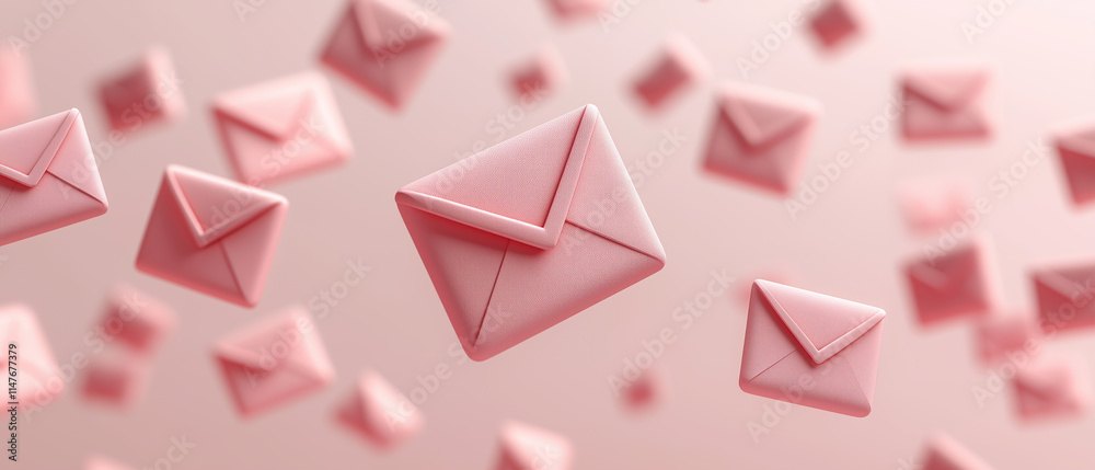 Pink Envelopes Floating on Pink Background. Pink Envelopes Floating on Pink Background.