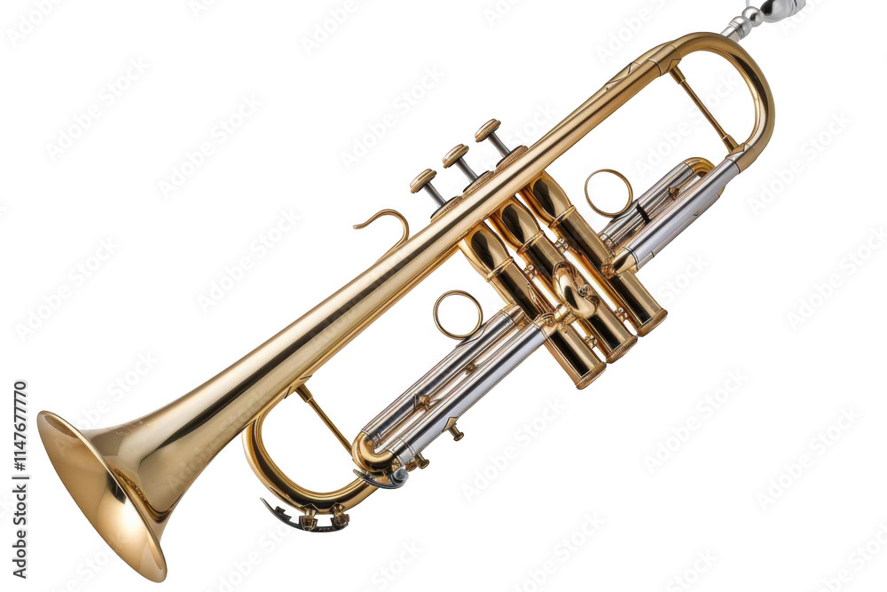 Shiny Brass Trumpet Stands Out Against Black Background, Jazz Music Instrument Shiny Brass Trumpet Stands Out Against Black Background, Jazz Music Instrument