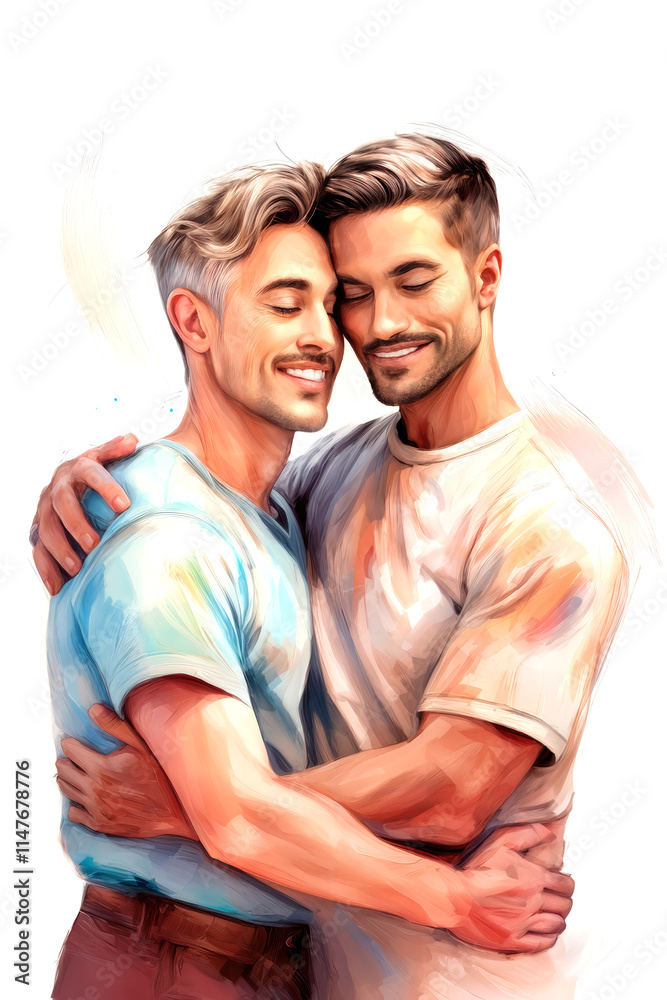Same sex male couple hug for valentines day, romance Same sex male couple hug for valentines day, romance