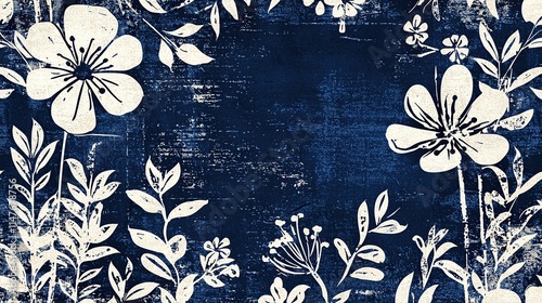 Blue floral pattern vintage ethnic modern tapestry embroidery texture boho design