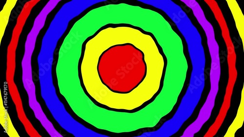 Cartoon happy animation with scaling up circles with different colors. Green screen opener with loop able video effect and colours