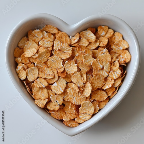 Fried oat flakes in heart bowl. photo