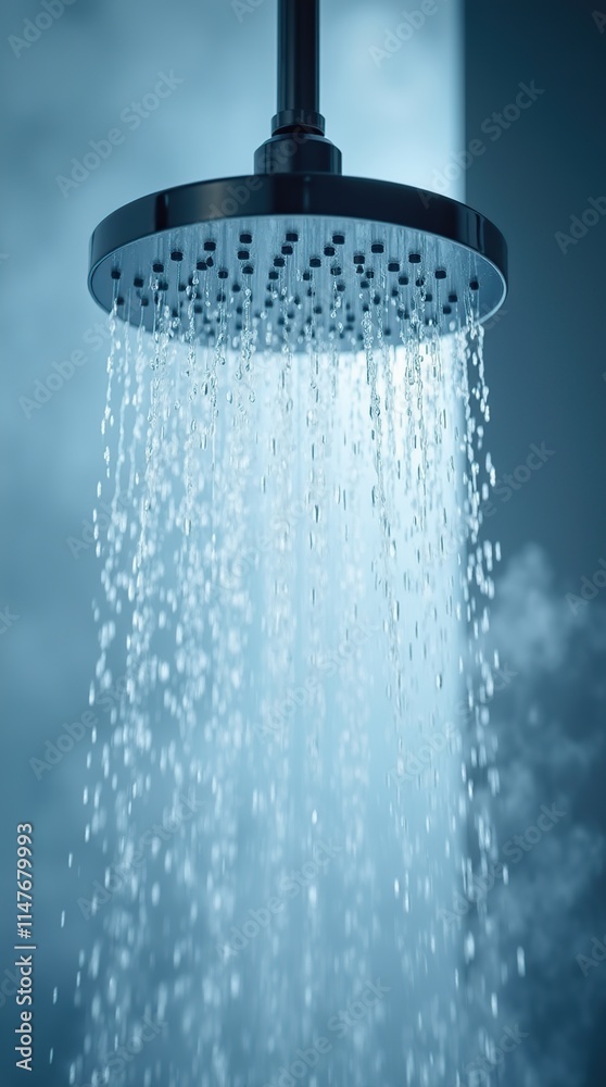 Close-Up of Showerhead Releasing Steady Stream of Water With Minimalist Background Close-Up of Showerhead Releasing Steady Stream of Water With Minimalist Background