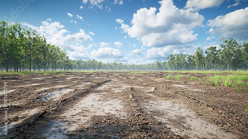 Empty Dry Cracked Swamp Reclamation Soil Land Plot