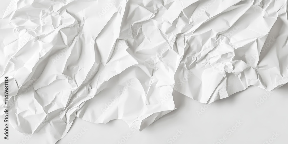Obraz premium Crumpled white paper texture provides a unique paper background ideal for design purposes. This crumpled white paper texture offers ample copy space for your text and creative projects.