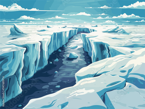 Illustrative Depiction of Crevasses: Exploring the Fissures of Glacial Landscapes