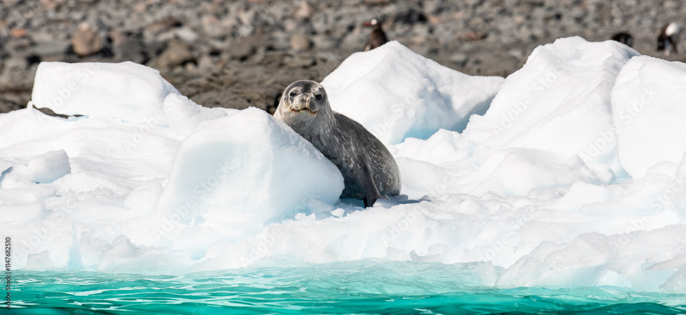 Weddell Seal Resting on Iceberg in the Sea, Cierva Cove, Antarctica