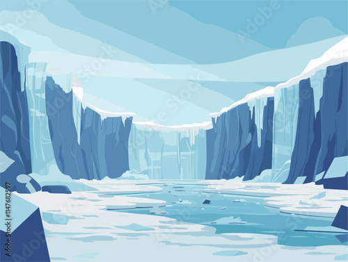 Kettles: Depressions Formed by Glacial Ice Melt, Illustrated in a Clean, Complex Flat Style, Suitable for Animation