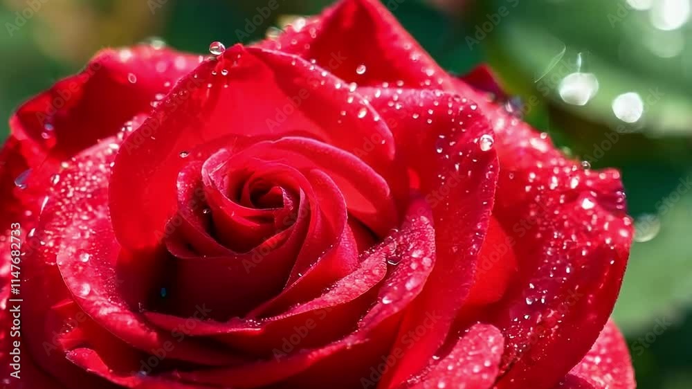 Sparkling red rose petals embraced by morning dew in vibrant garden Sparkling red rose petals embraced by morning dew in vibrant garden