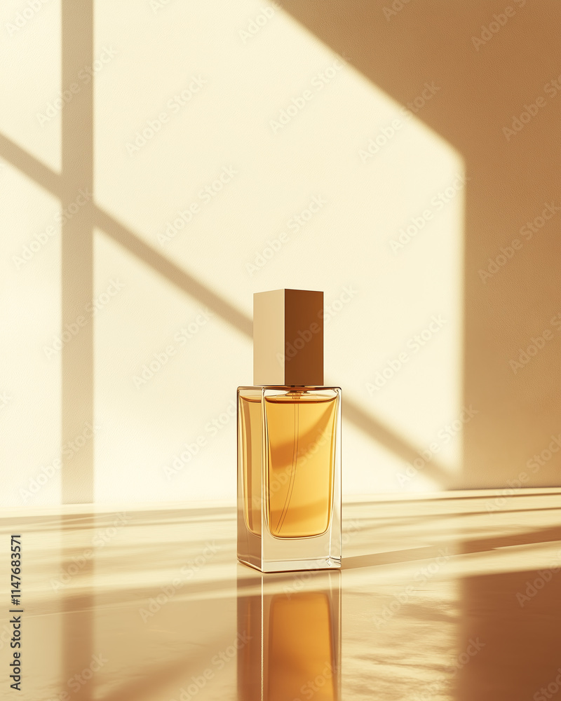 Elegant Perfume Bottle with Warm Light Reflections Elegant Perfume Bottle with Warm Light Reflections