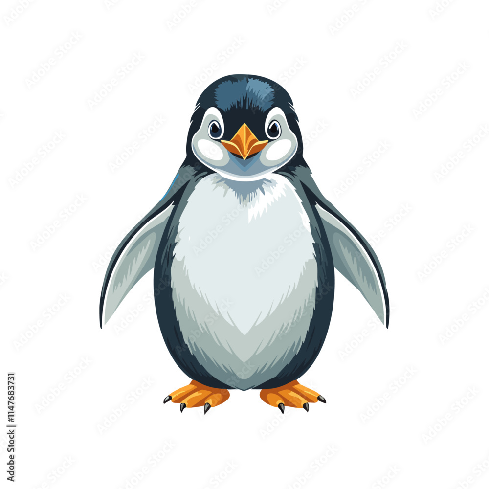 Obraz premium Adorable Penguin Chick Cartoon Illustration, Wildlife, Antarctic Bird