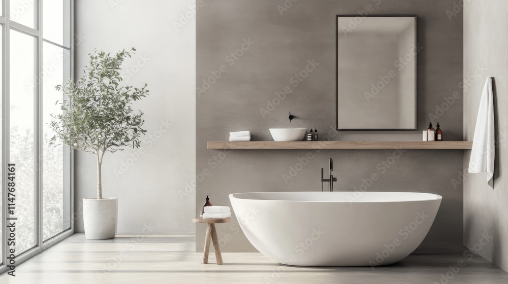 Fototapeta premium Minimalist modern guest bathroom with clean, elegant design. Featuring neutral tones and sleek fixtures