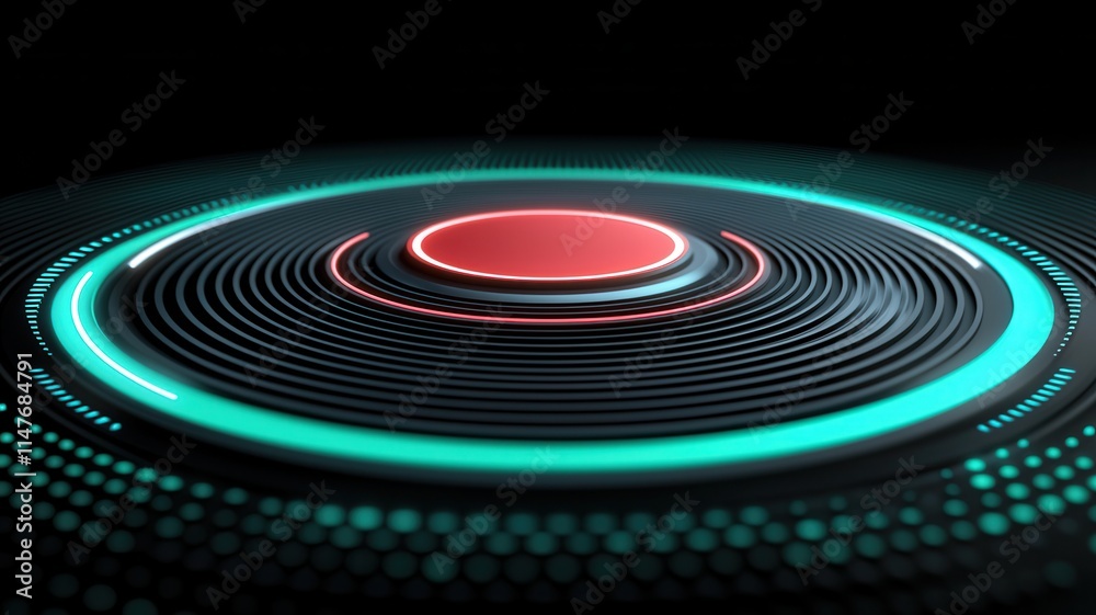 Abstract Tech Background Futuristic Circular Interface Design with Neon Lights