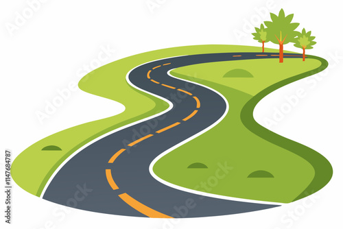 Curved road infographic with color pins checkpoint
