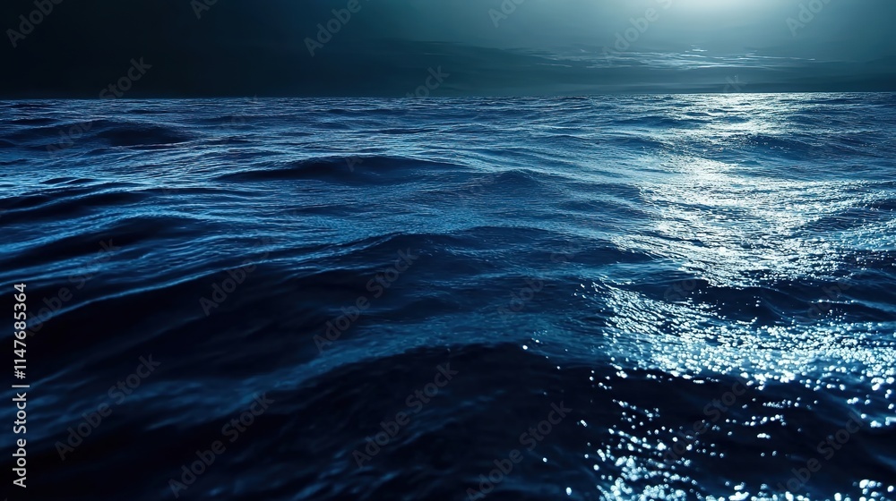 Fototapeta premium The deep, dark blue sea water, rich in color and mystery, captures the essence of the vast ocean. The water’s intense blue hue creates a sense of depth and tranquility, symbolizing the calmness 