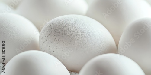 Close up of fresh white eggs, showcasing their role in healthy food. These fresh white eggs are ideal for a balanced diet, symbolizing a nutritious diet rich in proteins and wholesome ingredients. photo