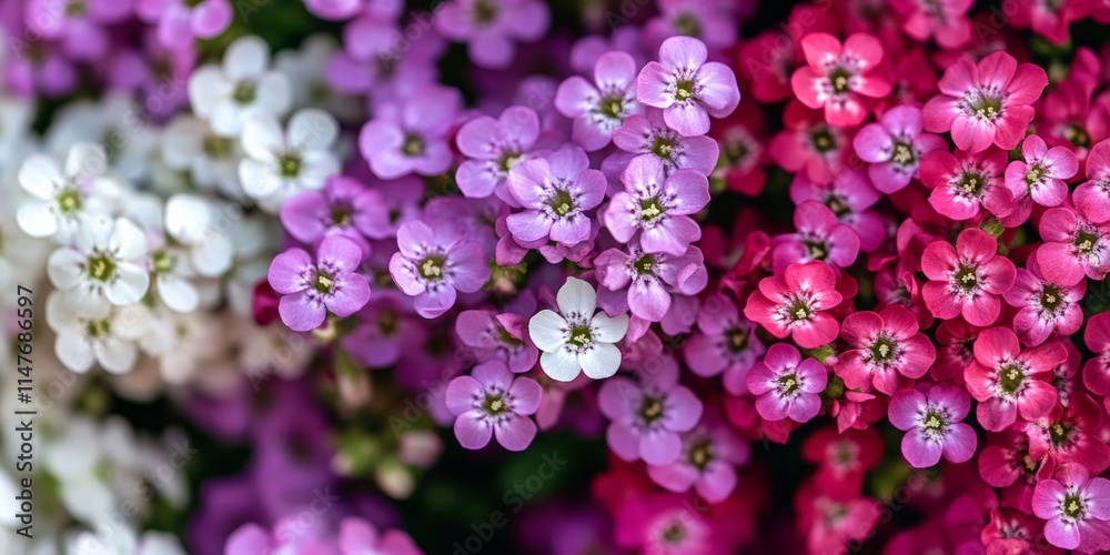 Close up view of beautiful Alyssum flowers featuring shades of pink, white, and purple. This macro image highlights the intricate details of Alyssum flowers in full bloom. Close up view of beautiful Alyssum flowers featuring shades of pink, white, and purple. This macro image highlights the intricate details of Alyssum flowers in full bloom.