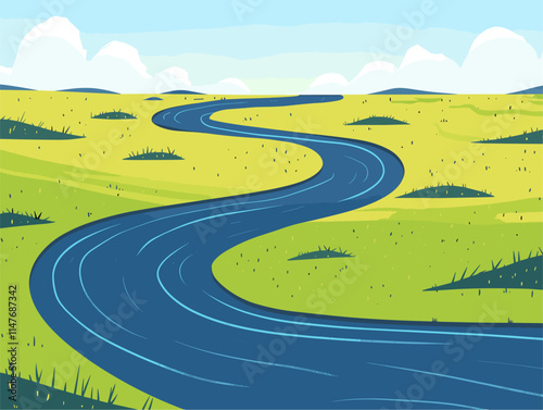 Curved Embrace: The Alluring Serenity of Oxbow Lakes in Vibrant Vector Illustration