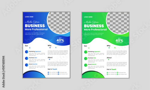 Creative Corporate Colourful Business Flyer Template Design set with blue and green colour, abstract business flyer, professional a4 leaflet design vector.