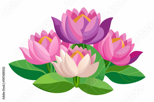 Watercolor pink lotus illustration isolated on white background