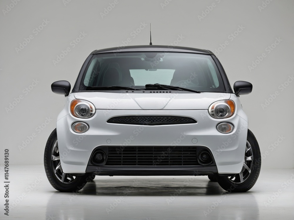 A modern micro car photographed directly from the front A modern micro car photographed directly from the front