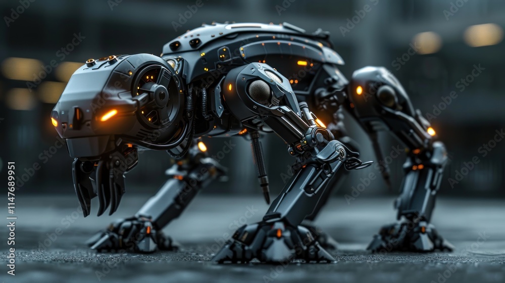 A futuristic robotic animal design with intricate mechanical features and glowing elements. A futuristic robotic animal design with intricate mechanical features and glowing elements.