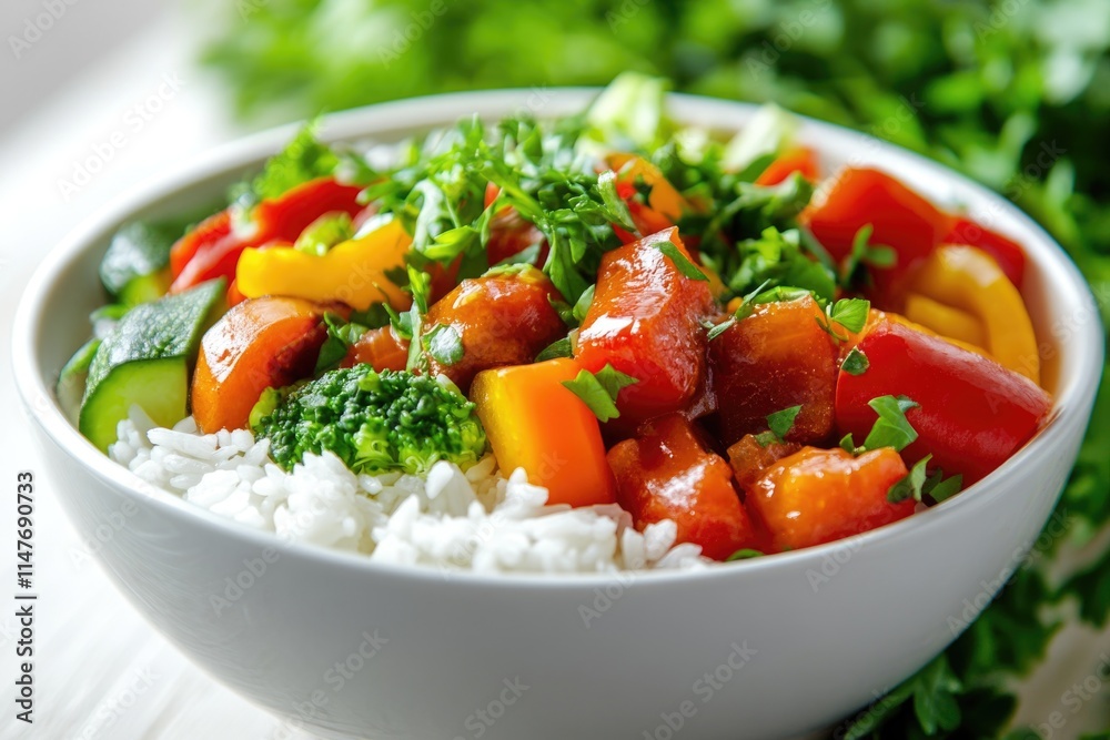 White Bowl with Rice and Vegetables White Bowl with Rice and Vegetables