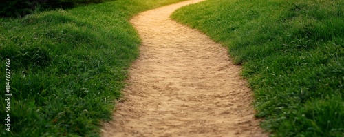 A winding dirt path through lush green grass, inviting exploration and connection with nature.