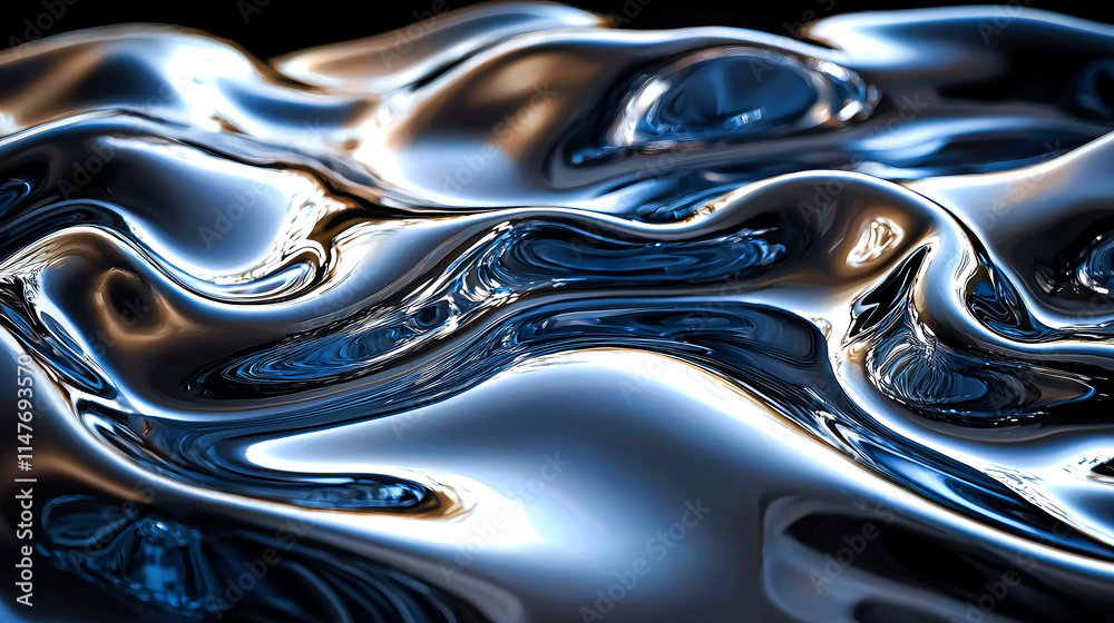 Abstract metallic liquid, flowing, wavy, reflective surface. Abstract metallic liquid, flowing, wavy, reflective surface.