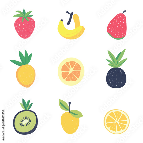 Vector Set of Fresh Fruits Isolated on White Background photo