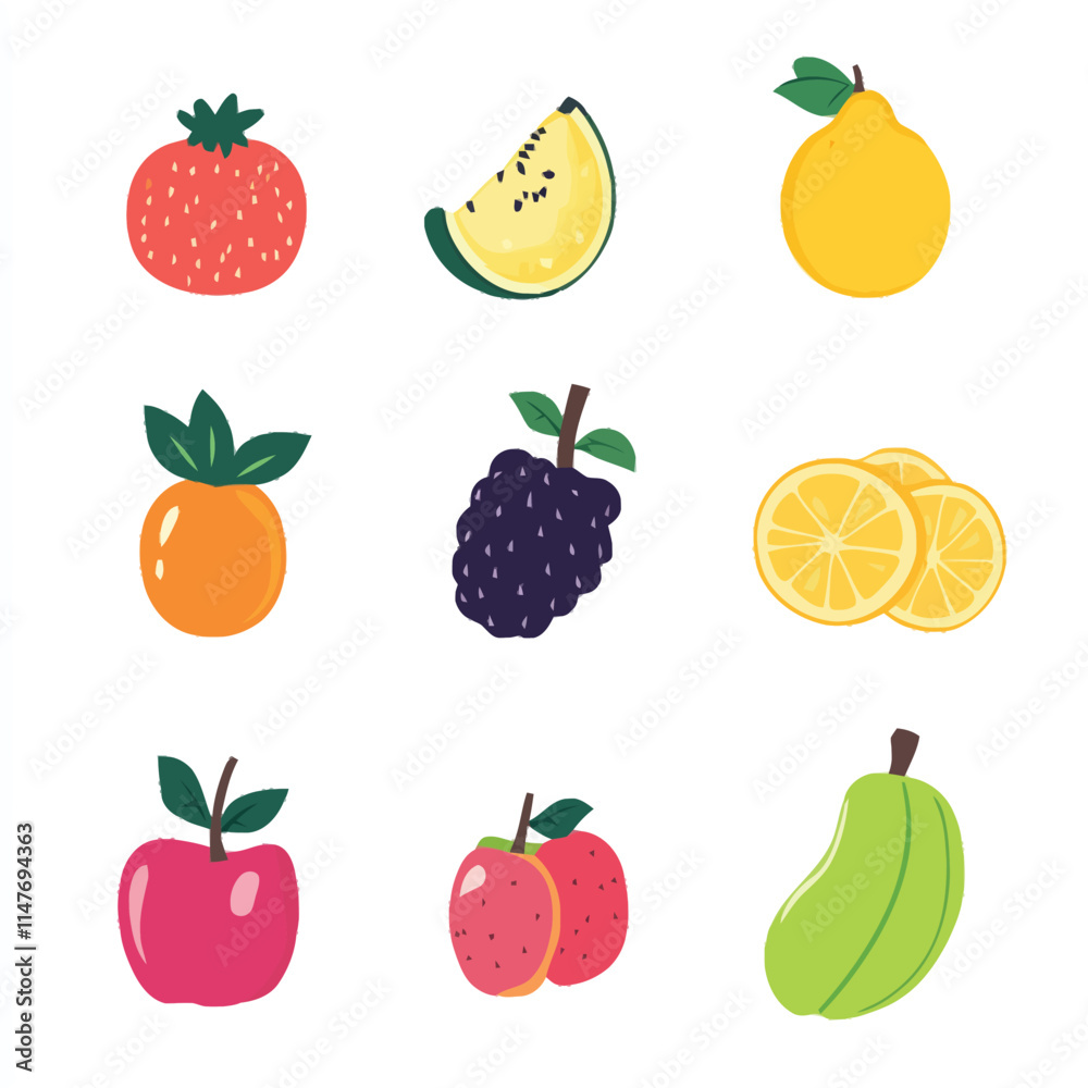 Vector Set of Fresh Fruits Isolated on White Background Vector Set of Fresh Fruits Isolated on White Background
