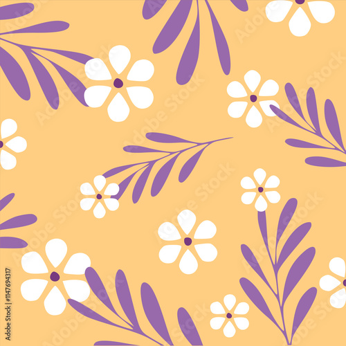 Vintage seamless floral pattern. Liberty style background of small mauve and lilac flowers. Small flowers scattered over a white background. Stock vector for printing on surfaces. Realistic flowers.