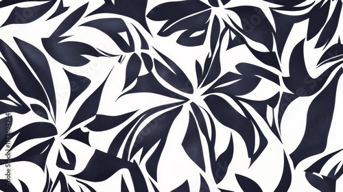 Bold black and white abstract leaf pattern design in contemporary style