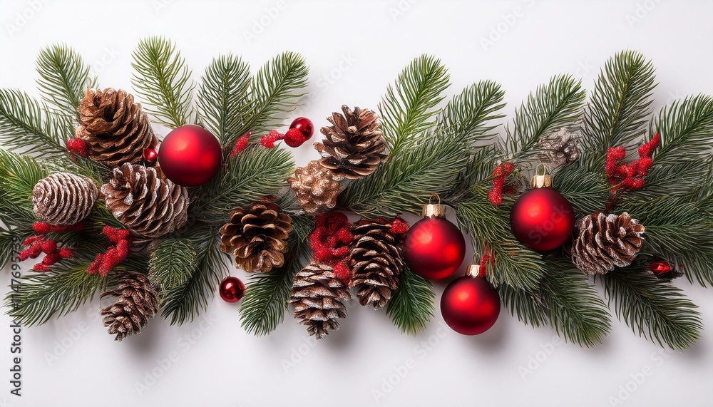 Enchanting Seasonal Décor: Pine Cone Christmas Garland with Red Ornaments Enchanting Seasonal Décor: Pine Cone Christmas Garland with Red Ornaments