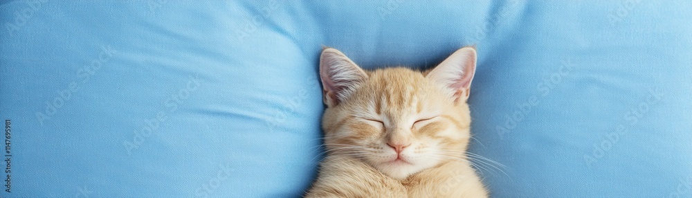 Adorable Kitten Sleeping on Blue Pillow Pet Shop Banner Adorable Kitten Sleeping on Blue Pillow Pet Shop Banner