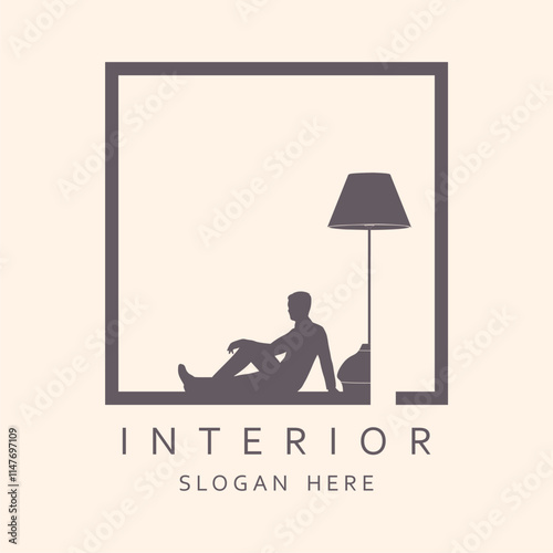 Template of electric torchere for interior design, energy furniture business branding. Home equipment in modern style. Businessman sitting and relaxing near torchere