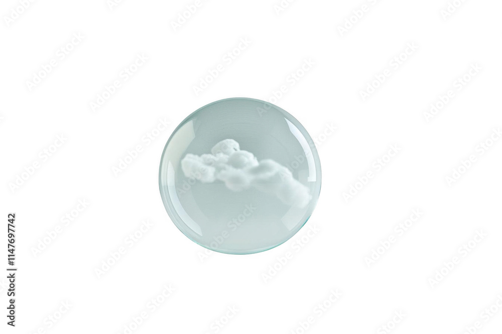 White Cloud Floats Inside a Transparent Sphere with Dreamlike Atmosphere White Cloud Floats Inside a Transparent Sphere with Dreamlike Atmosphere