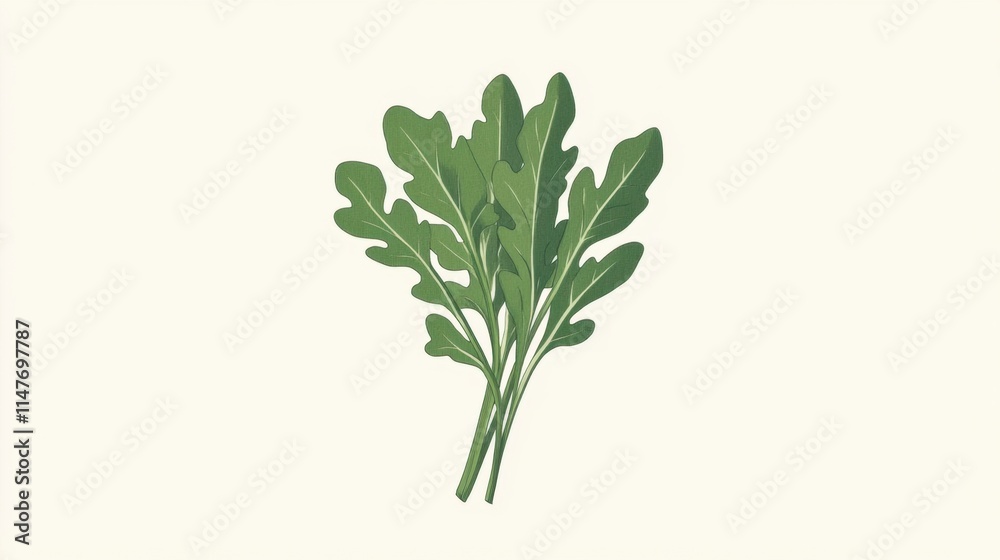 Fototapeta premium Arugula Bunch, Green Leafy Vegetable, Fresh Herbs, Culinary Illustration, Botanical Drawing, Isolated White Background