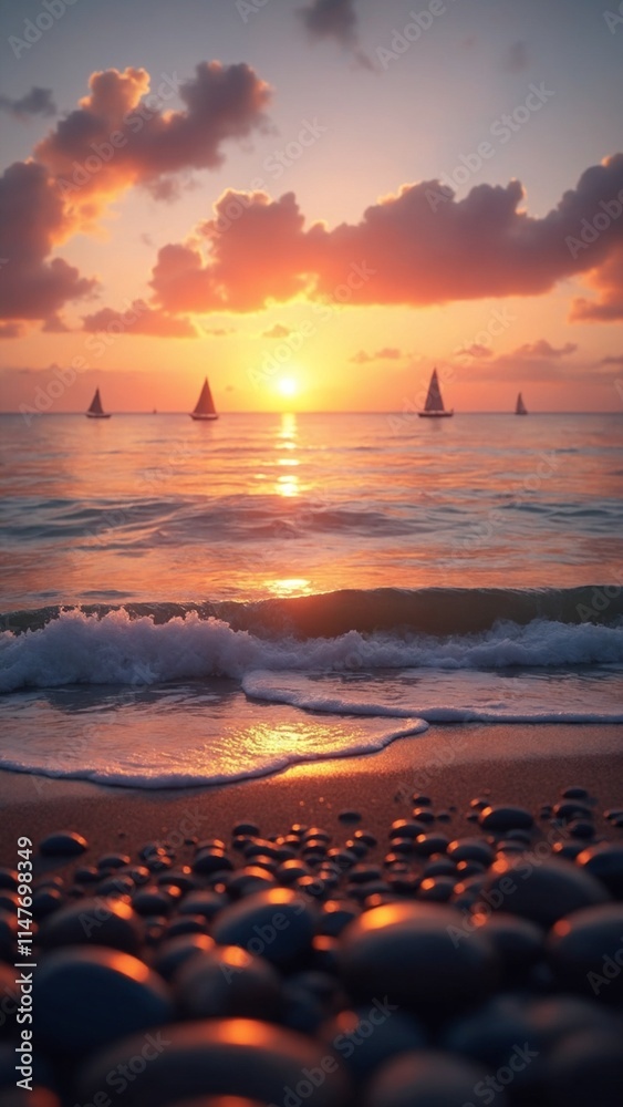 Obraz premium A tranquil ocean scene at sunset