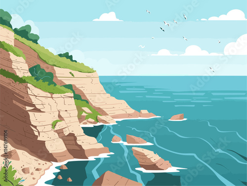 Animated Coastal Terraces: A Geometric Tapestry of Earth and Ocean's Embrace