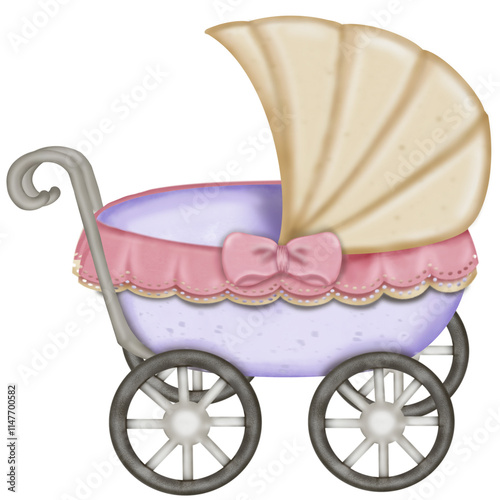 Baby shower cute element set, for baby Girl, hand drawn Perfect for nursery decoration for baby shower invitation.