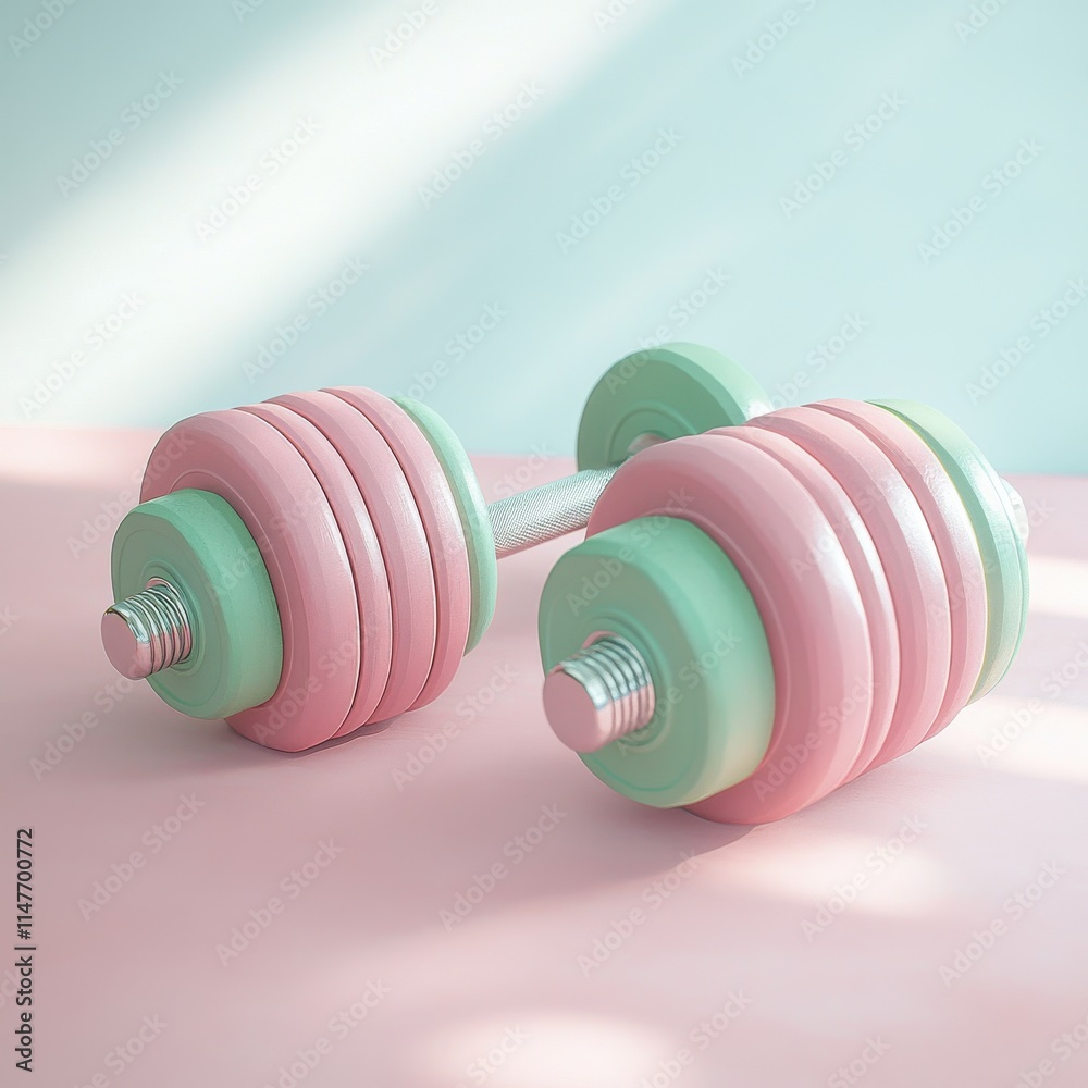 Colorful pastel dumbbells in pink and mint green, symbolizing fitness and wellness. Colorful pastel dumbbells in pink and mint green, symbolizing fitness and wellness.