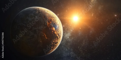 Super earth planet discovered in distant space, this intriguing super earth planet is an exoplanet from an entirely different star system, showcasing unique characteristics of such celestial bodies. photo