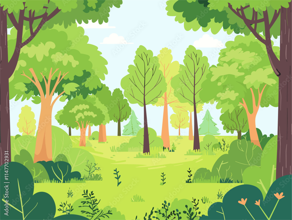 Fototapeta premium A Serene Haven: Lush Forest Clearing Bathed in Sunlight, Fostering New Life and Tranquility