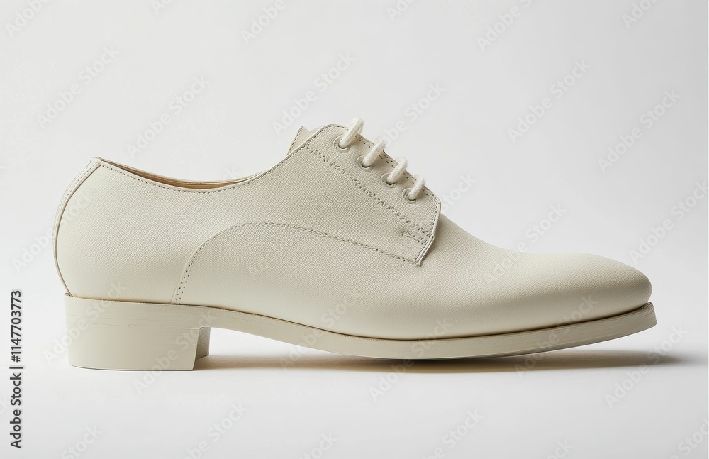 A glossy white beige shoe with fine stitching and a sophisticated design, shown in a side profile to emphasize its upscale appeal on the studio white background. A glossy white beige shoe with fine stitching and a sophisticated design, shown in a side profile to emphasize its upscale appeal on the studio white background.
